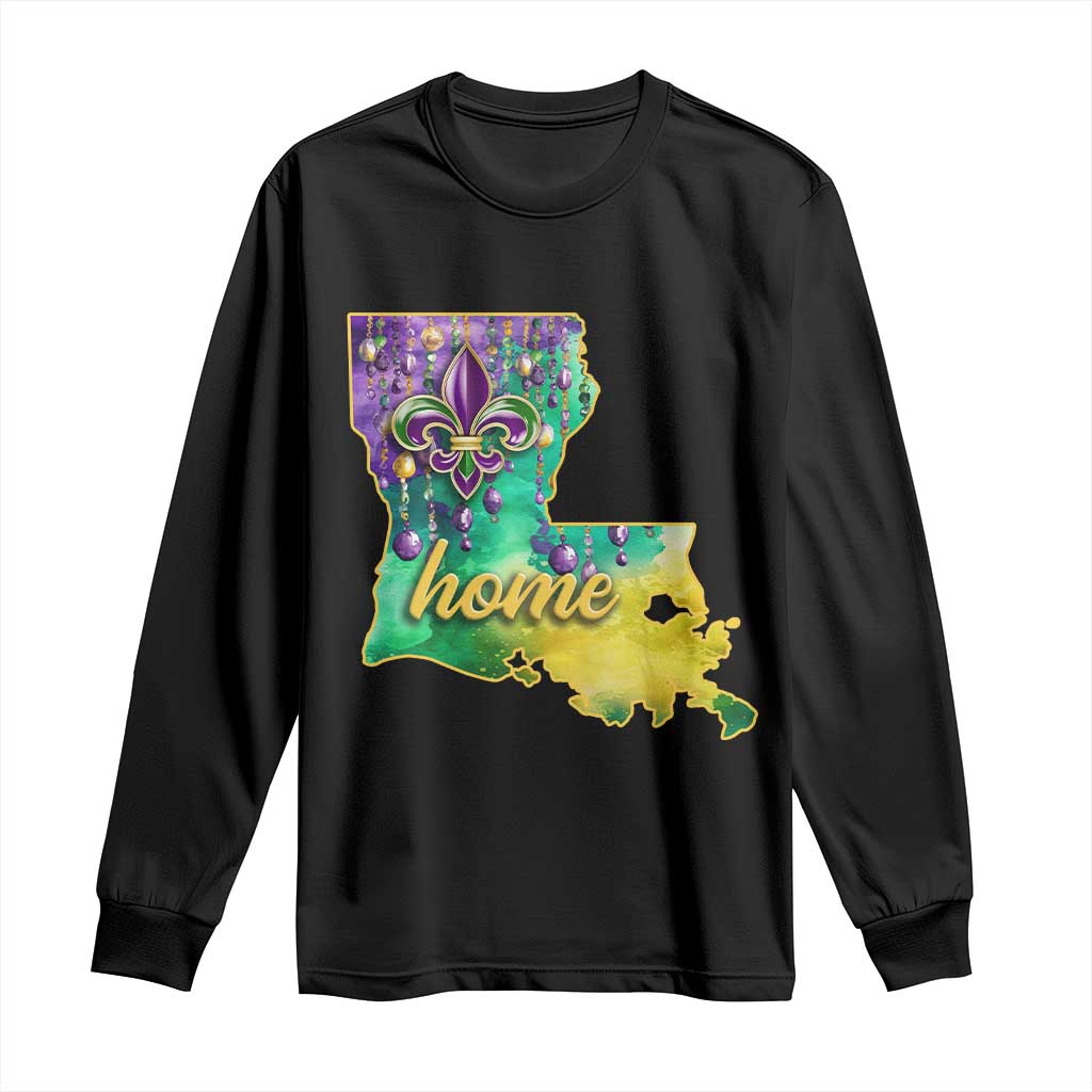 Home Louisiana Long Sleeve Shirt Mardi Gras Fleur De Lis LA Map TS09 Black Print Your Wear