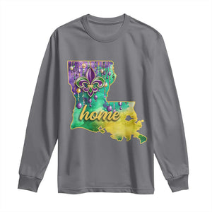 Home Louisiana Long Sleeve Shirt Mardi Gras Fleur De Lis LA Map TS09 Charcoal Print Your Wear