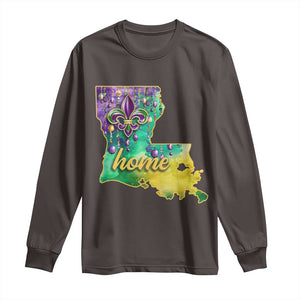 Home Louisiana Long Sleeve Shirt Mardi Gras Fleur De Lis LA Map TS09 Dark Chocolate Print Your Wear