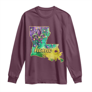 Home Louisiana Long Sleeve Shirt Mardi Gras Fleur De Lis LA Map TS09 Maroon Print Your Wear