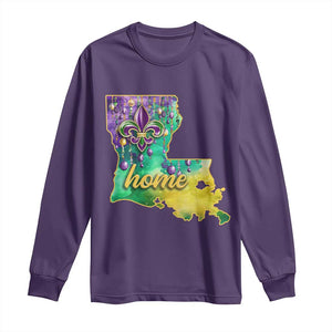 Home Louisiana Long Sleeve Shirt Mardi Gras Fleur De Lis LA Map TS09 Purple Print Your Wear