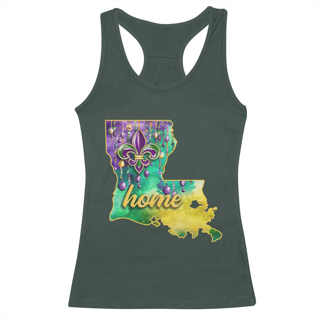 Home Louisiana Racerback Tank Top Mardi Gras Fleur De Lis LA Map TS09 Dark Forest Green Print Your Wear