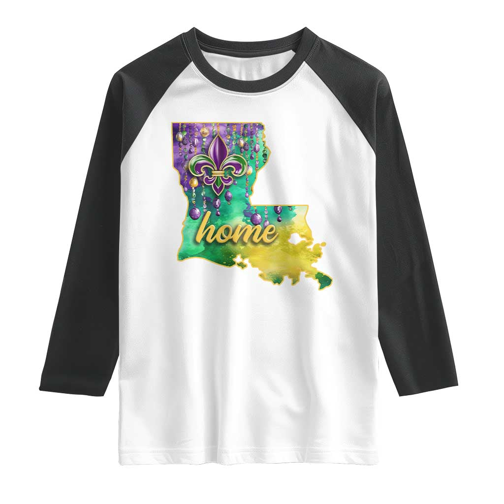 Home Louisiana Raglan Shirt Mardi Gras Fleur De Lis LA Map TS09 White Black Print Your Wear