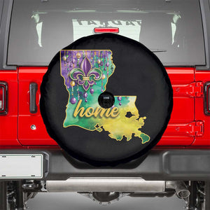 Home Louisiana Spare Tire Cover Mardi Gras Fleur De Lis LA Map TS09 Black Print Your Wear