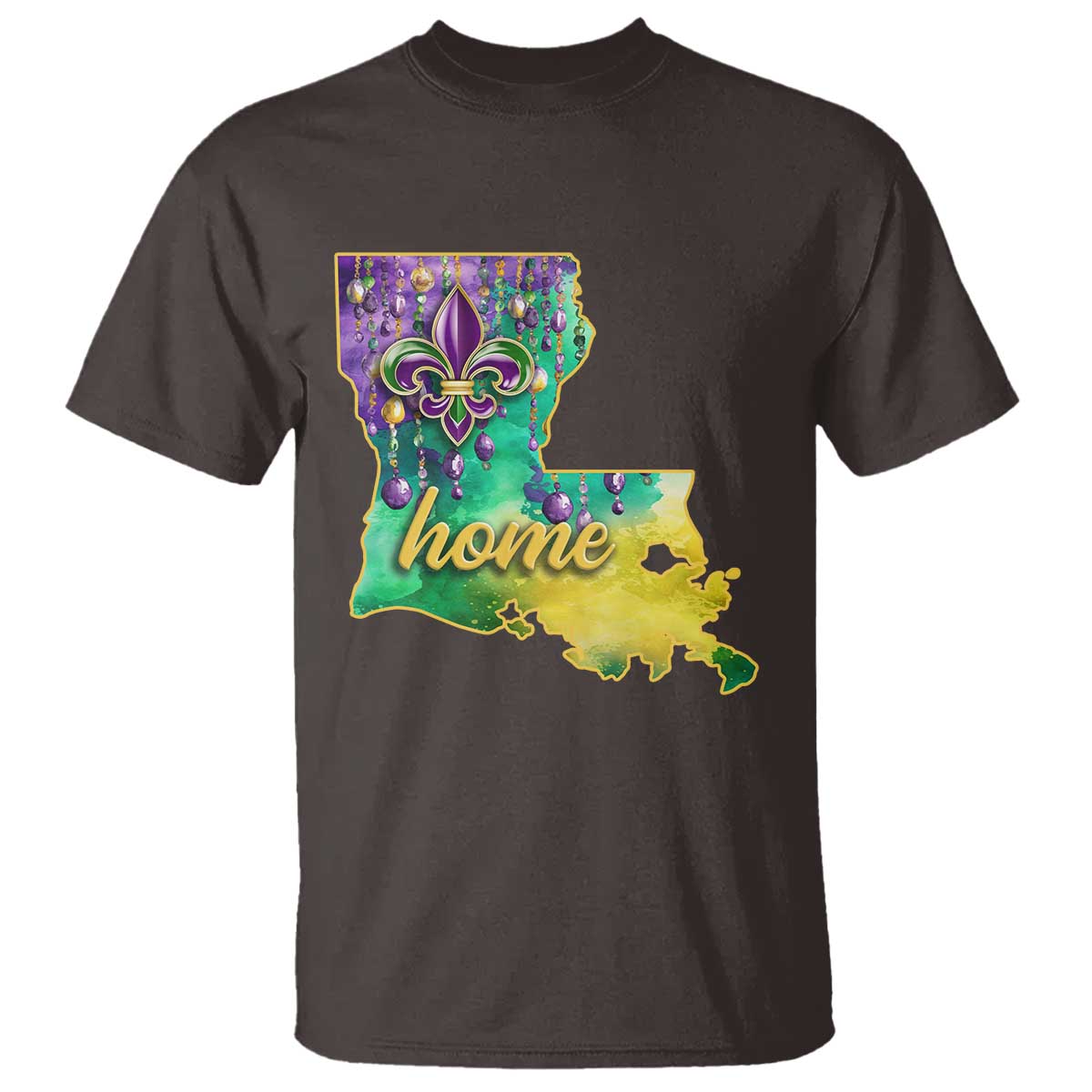 Home Louisiana T Shirt Mardi Gras Fleur De Lis LA Map TS09 Dark Chocolate Print Your Wear