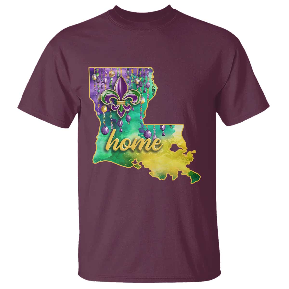 Home Louisiana T Shirt Mardi Gras Fleur De Lis LA Map TS09 Maroon Print Your Wear