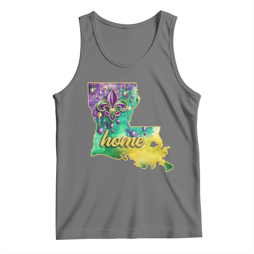 Home Louisiana Tank Top Mardi Gras Fleur De Lis LA Map TS09 Black Heather Print Your Wear