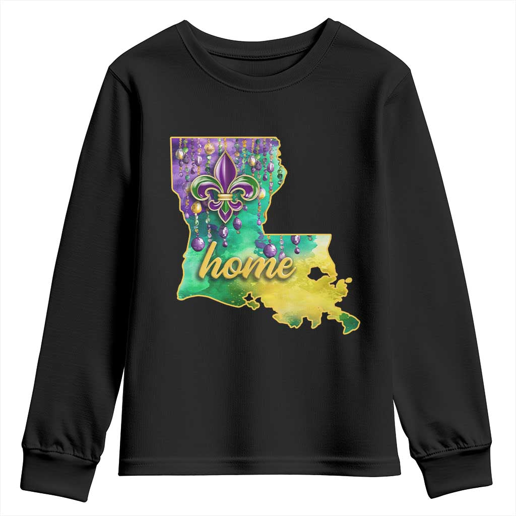 Home Louisiana Youth Sweatshirt Mardi Gras Fleur De Lis LA Map TS09 Black Print Your Wear