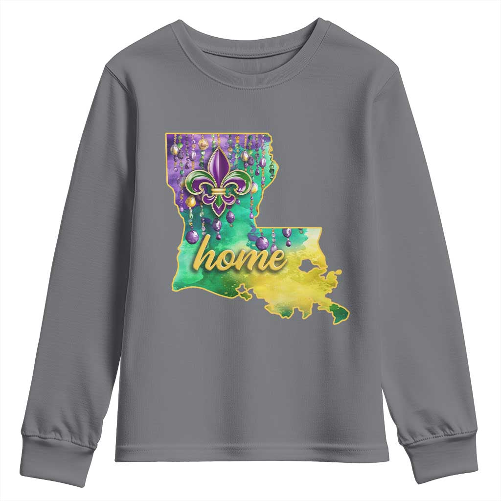 Home Louisiana Youth Sweatshirt Mardi Gras Fleur De Lis LA Map TS09 Charcoal Print Your Wear