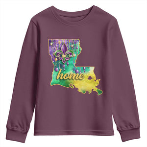 Home Louisiana Youth Sweatshirt Mardi Gras Fleur De Lis LA Map TS09 Maroon Print Your Wear