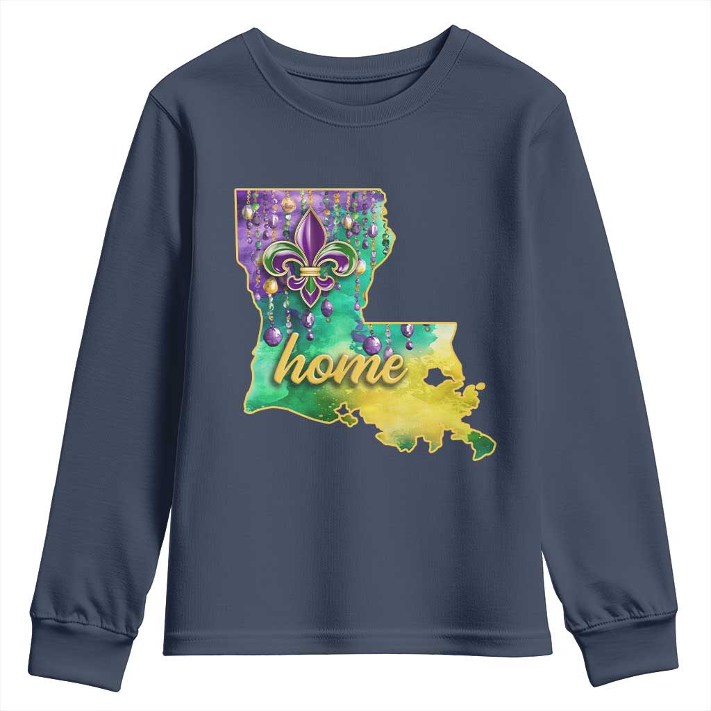 Home Louisiana Youth Sweatshirt Mardi Gras Fleur De Lis LA Map TS09 Navy Print Your Wear