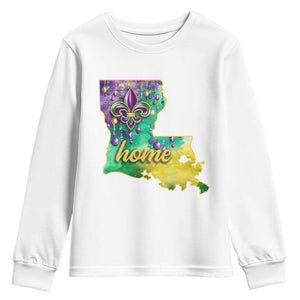 Home Louisiana Youth Sweatshirt Mardi Gras Fleur De Lis LA Map TS09 White Print Your Wear