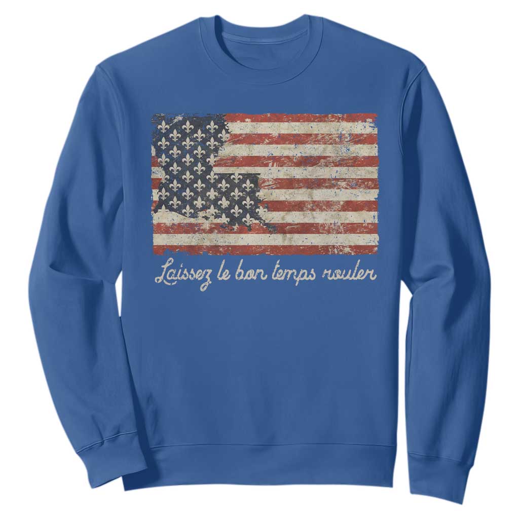 Louisiana Sweatshirt Laissez Les Bon Temps Rouler American Flag TS09 Royal Blue Print Your Wear