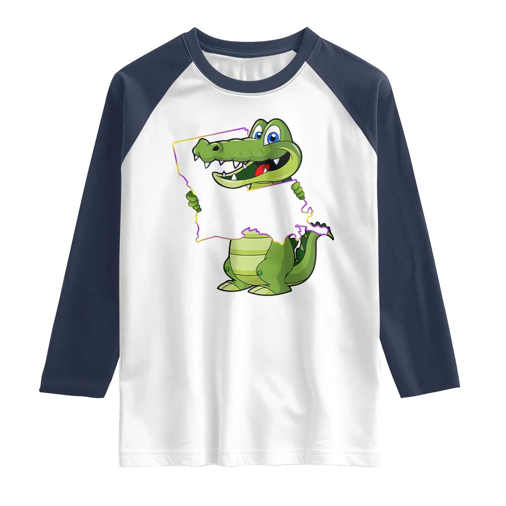 Cute Louisiana Aligator Raglan Shirt TS09 White Navy Print Your Wear