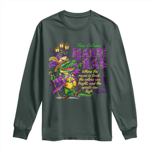 New Orleans Louisiana Mardi Gras Long Sleeve Shirt Where The Music Is Loud The Colors Are Bright And The Spirits Are High TS09 Dark Forest Green Print Your Wear