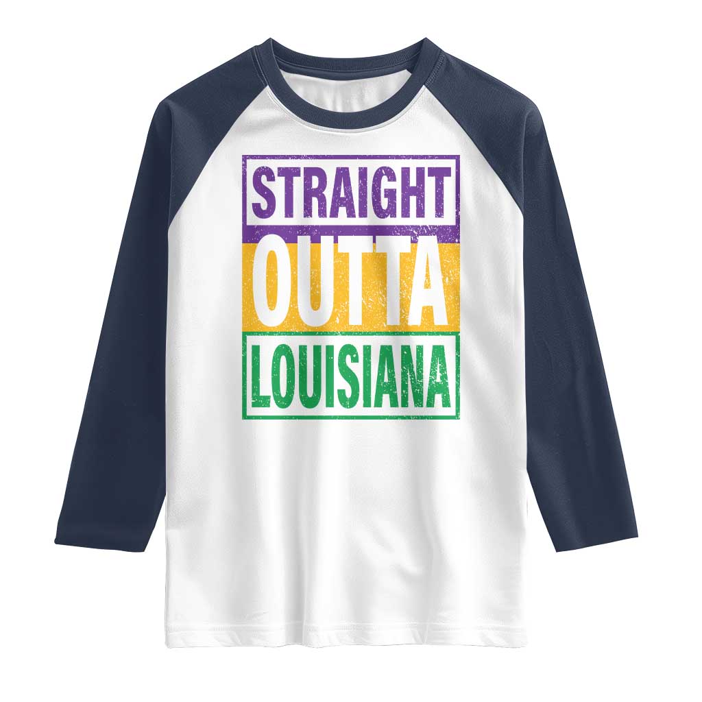 Straight Outta Louisiana Raglan Shirt TS09 White Navy Print Your Wear