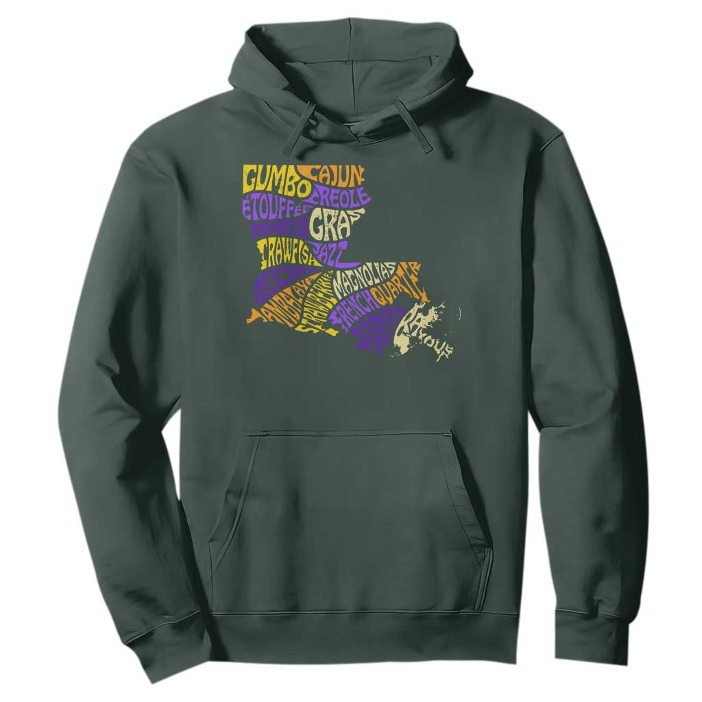 Louisiana Hoodie Creole Cajun Culture LA Map TS09 Dark Forest Green Print Your Wear