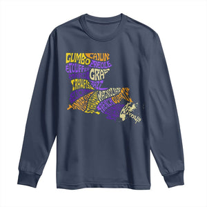 Louisiana Long Sleeve Shirt Creole Cajun Culture LA Map TS09 Navy Print Your Wear