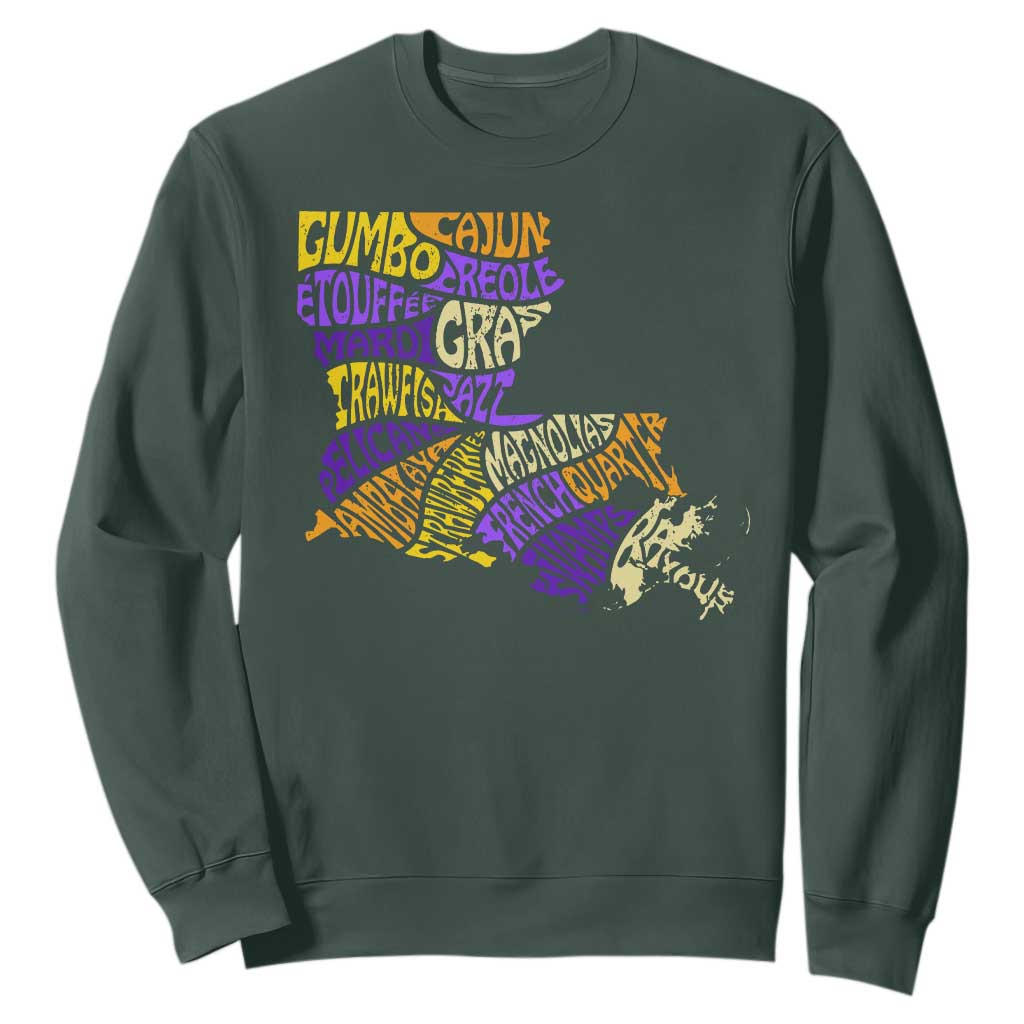 Louisiana Sweatshirt Creole Cajun Culture LA Map TS09 Dark Forest Green Print Your Wear