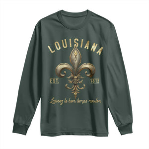 Louisiana Fleur De Lis Long Sleeve Shirt Laissez Les Bon Temps Rouler 1812 TS09 Dark Forest Green Print Your Wear