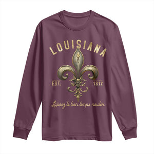 Louisiana Fleur De Lis Long Sleeve Shirt Laissez Les Bon Temps Rouler 1812 TS09 Maroon Print Your Wear