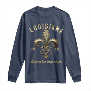 Louisiana Fleur De Lis Long Sleeve Shirt Laissez Les Bon Temps Rouler 1812 TS09 Navy Print Your Wear