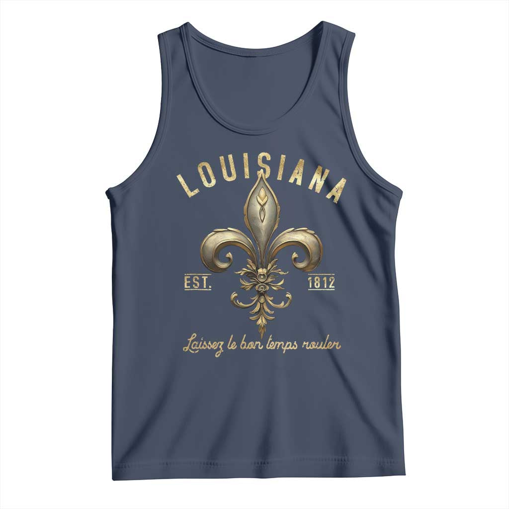Louisiana Fleur De Lis Tank Top Laissez Les Bon Temps Rouler 1812 TS09 Navy Print Your Wear