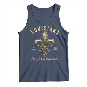 Louisiana Fleur De Lis Tank Top Laissez Les Bon Temps Rouler 1812 TS09 Navy Print Your Wear