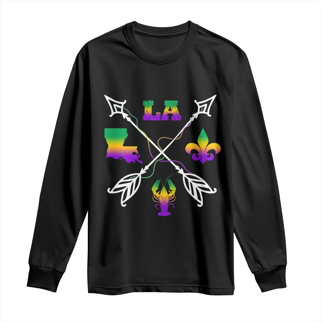 Louisiana Mardi Gras Long Sleeve Shirt Crawfish Fleur De Lis TS09 Black Print Your Wear