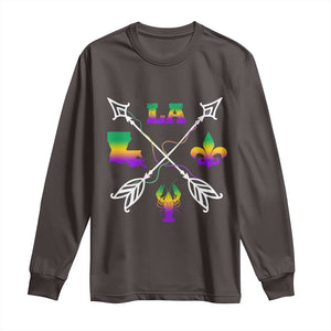 Louisiana Mardi Gras Long Sleeve Shirt Crawfish Fleur De Lis TS09 Dark Chocolate Print Your Wear