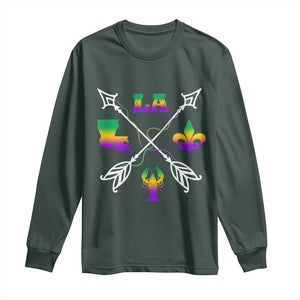 Louisiana Mardi Gras Long Sleeve Shirt Crawfish Fleur De Lis TS09 Dark Forest Green Print Your Wear