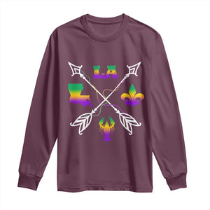 Louisiana Mardi Gras Long Sleeve Shirt Crawfish Fleur De Lis TS09 Maroon Print Your Wear