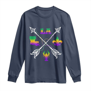 Louisiana Mardi Gras Long Sleeve Shirt Crawfish Fleur De Lis TS09 Navy Print Your Wear