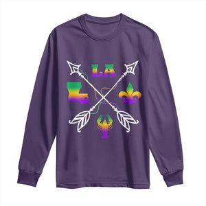 Louisiana Mardi Gras Long Sleeve Shirt Crawfish Fleur De Lis TS09 Purple Print Your Wear