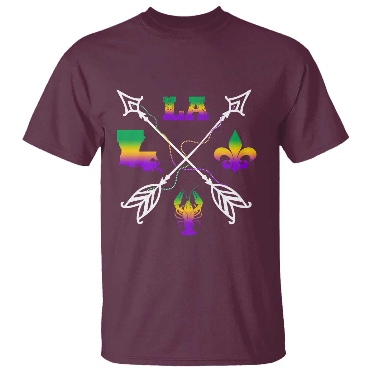 Louisiana Mardi Gras T Shirt Crawfish Fleur De Lis TS09 Maroon Print Your Wear