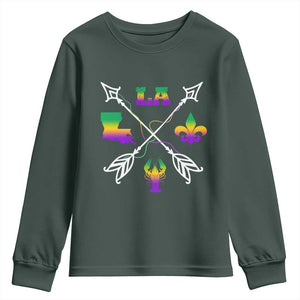 Louisiana Mardi Gras Youth Sweatshirt Crawfish Fleur De Lis TS09 Dark Forest Green Print Your Wear