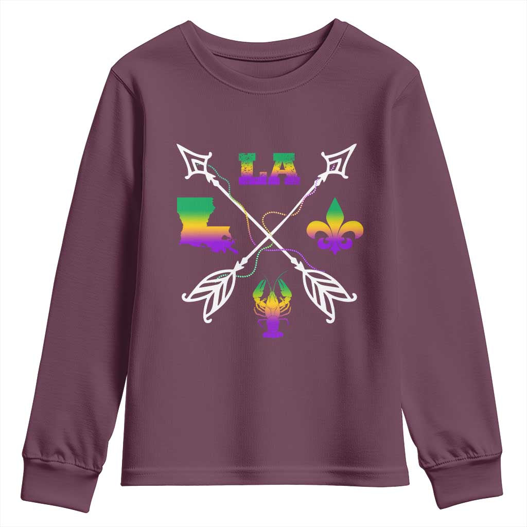 Louisiana Mardi Gras Youth Sweatshirt Crawfish Fleur De Lis TS09 Maroon Print Your Wear