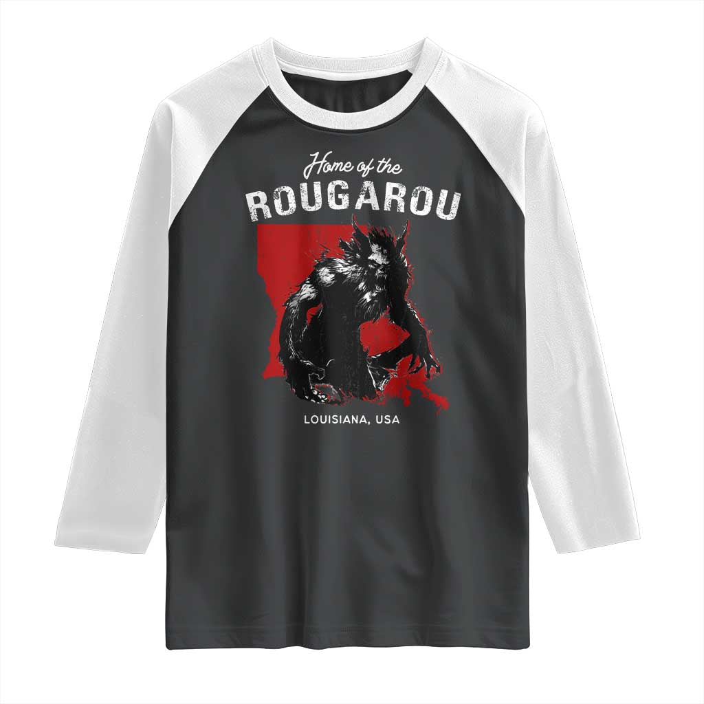 Home of the Rougarou Raglan Shirt Louisiana Cryptid TS09 Black White Print Your Wear