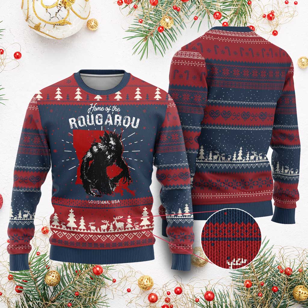 Home of the Rougarou Knit Sweatshirt Louisiana Cryptid TS09 Burgundy Print Your Wear