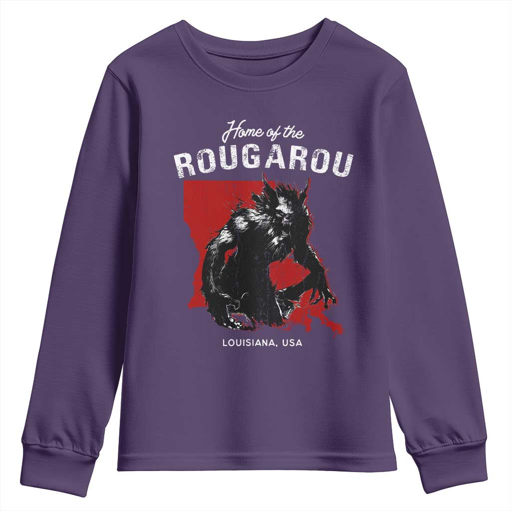 Home of the Rougarou Youth Sweatshirt Louisiana Cryptid TS09 Purple Print Your Wear