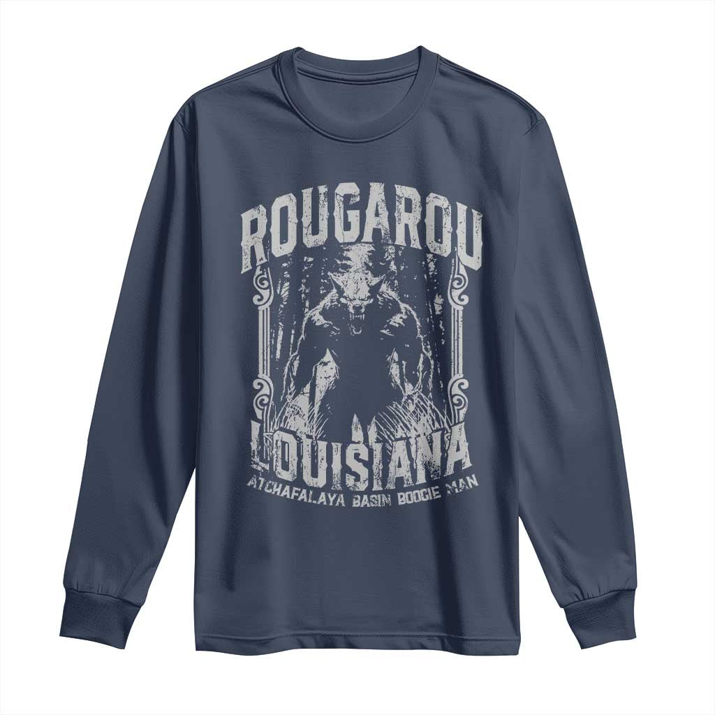 Louisiana Cryptid Rougarou Long Sleeve Shirt Atchafalaya Basin Boogie Man TS09 Navy Print Your Wear