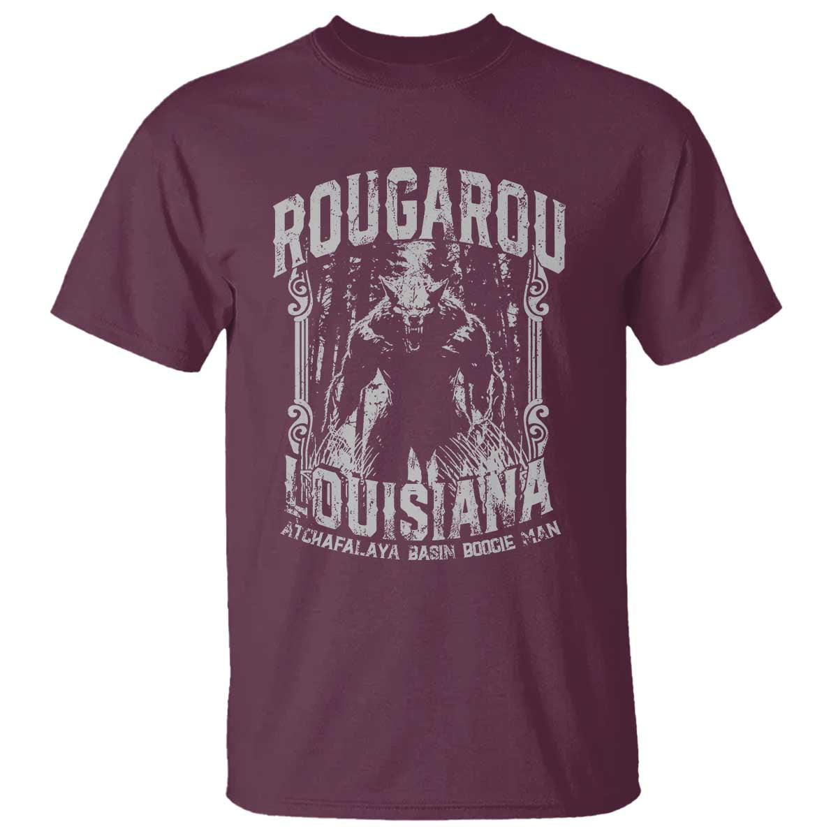 Louisiana Cryptid Rougarou T Shirt Atchafalaya Basin Boogie Man TS09 Maroon Print Your Wear