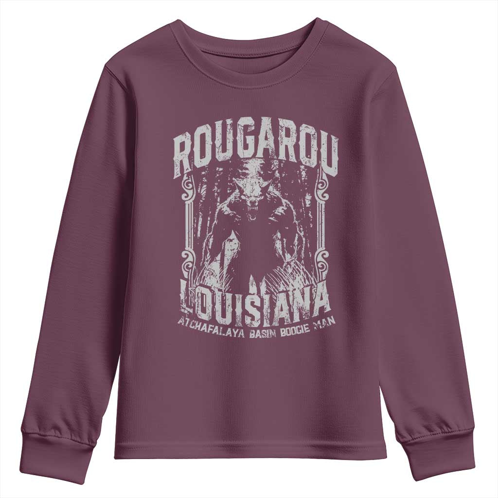 Louisiana Cryptid Rougarou Youth Sweatshirt Atchafalaya Basin Boogie Man TS09 Maroon Print Your Wear