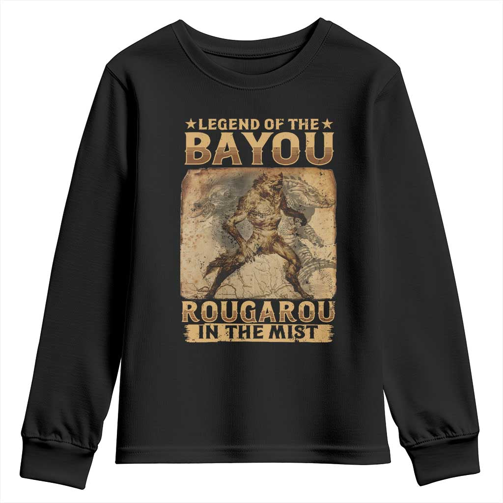 Louisiana Cryptid Rougarou Youth Sweatshirt Legend Of The Bayou Rougarou In The Mist TS09 Black Print Your Wear