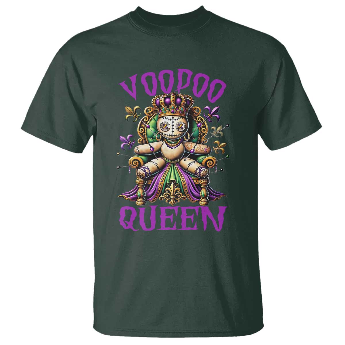 Mardi Gras Voodoo Queen T Shirt TS09 Dark Forest Green Print Your Wear