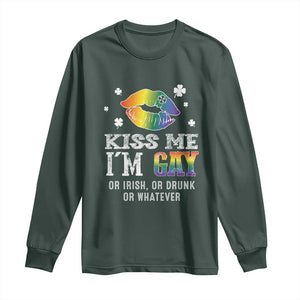 St Patrick's Day Long Sleeve Shirt Kiss Me I'm Gay Or Irish Or Drunk Or Whatever TS09 Dark Forest Green Print Your Wear