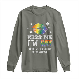 St Patrick's Day Long Sleeve Shirt Kiss Me I'm Gay Or Irish Or Drunk Or Whatever TS09 Military Green Print Your Wear