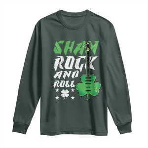 St Patrick's Day Long Sleeve Shirt Funny Sham Rock N Roll Shamrock Guitar TS09 Dark Forest Green Print Your Wear