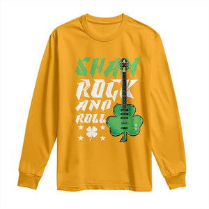 St Patrick's Day Long Sleeve Shirt Funny Sham Rock N Roll Shamrock Guitar TS09 Gold Print Your Wear