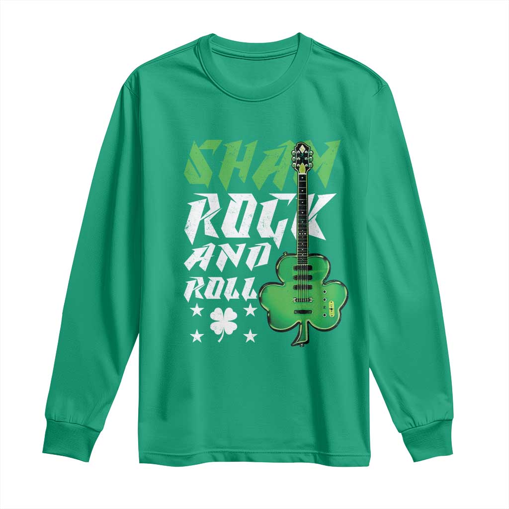 St Patrick's Day Long Sleeve Shirt Funny Sham Rock N Roll Shamrock Guitar TS09 Irish Green Print Your Wear